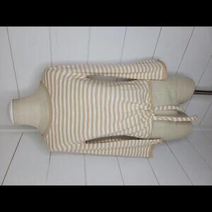 J Crew XXS tan & white striped tie up sweater with bell sleeves